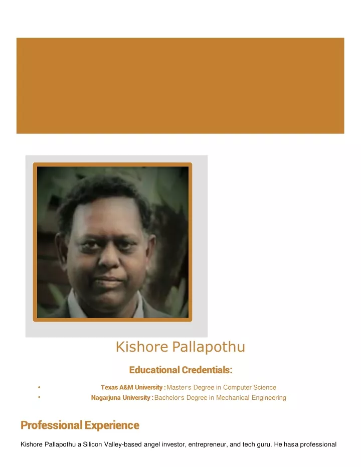 kishore pallapothu educational credentials texas