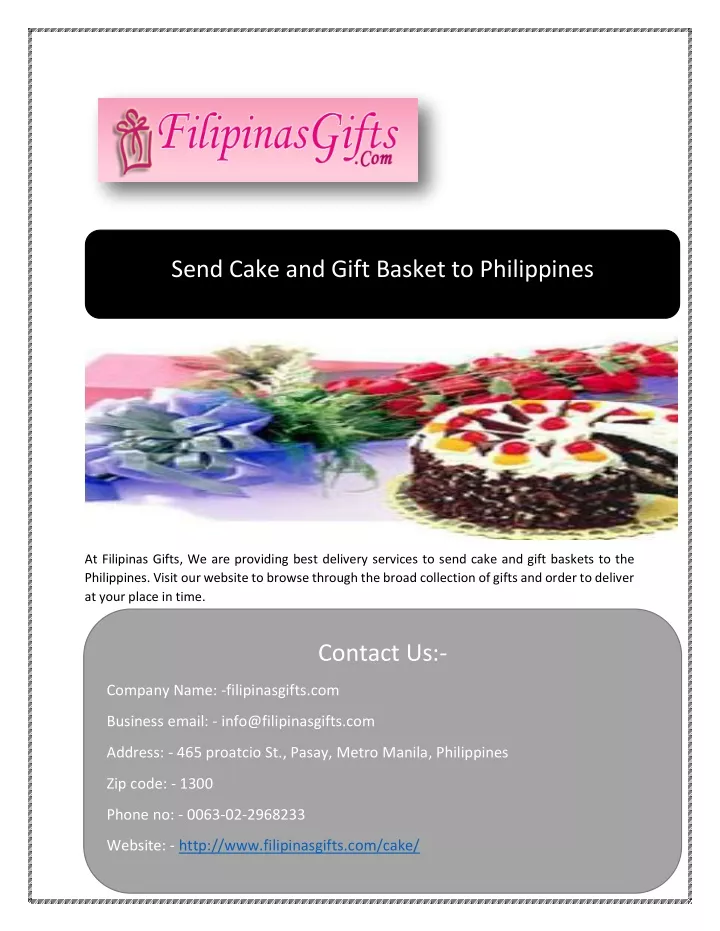 send cake and gift basket to philippines
