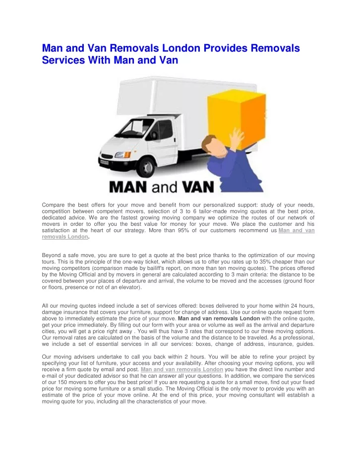 man and van removals london provides removals