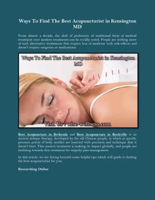 Ways To Find The Best Acupuncturist in Kensington MD