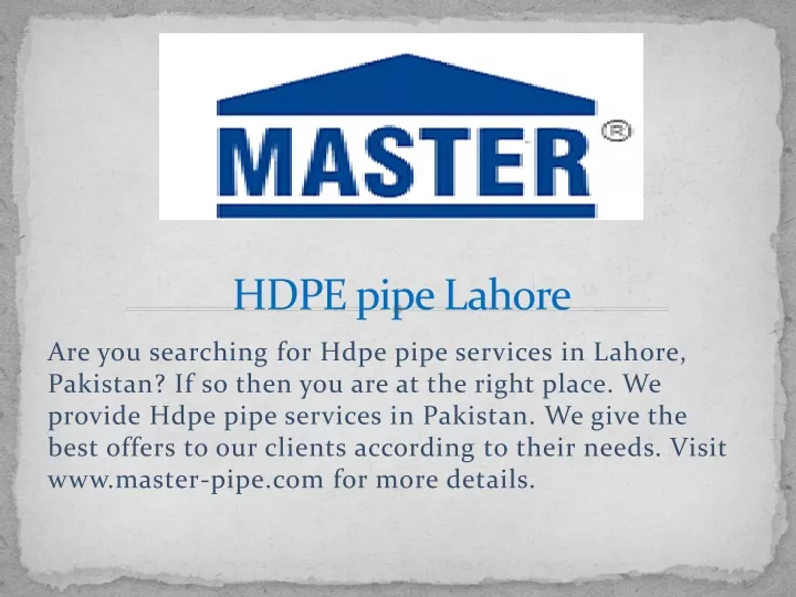 hdpe pipe lahore