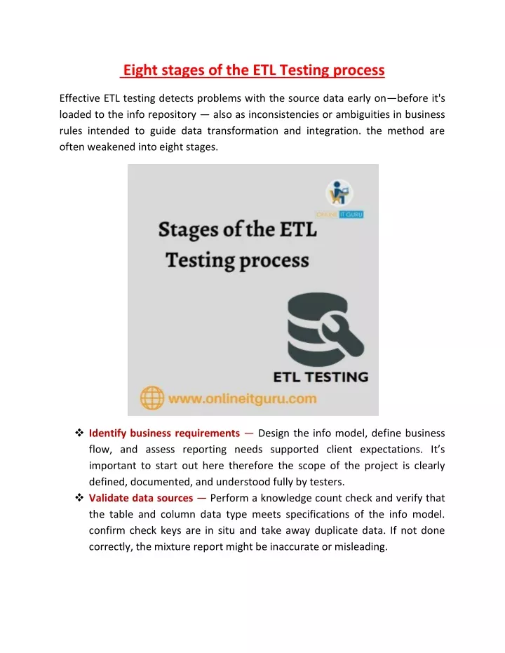 eight stages of the etl testing process
