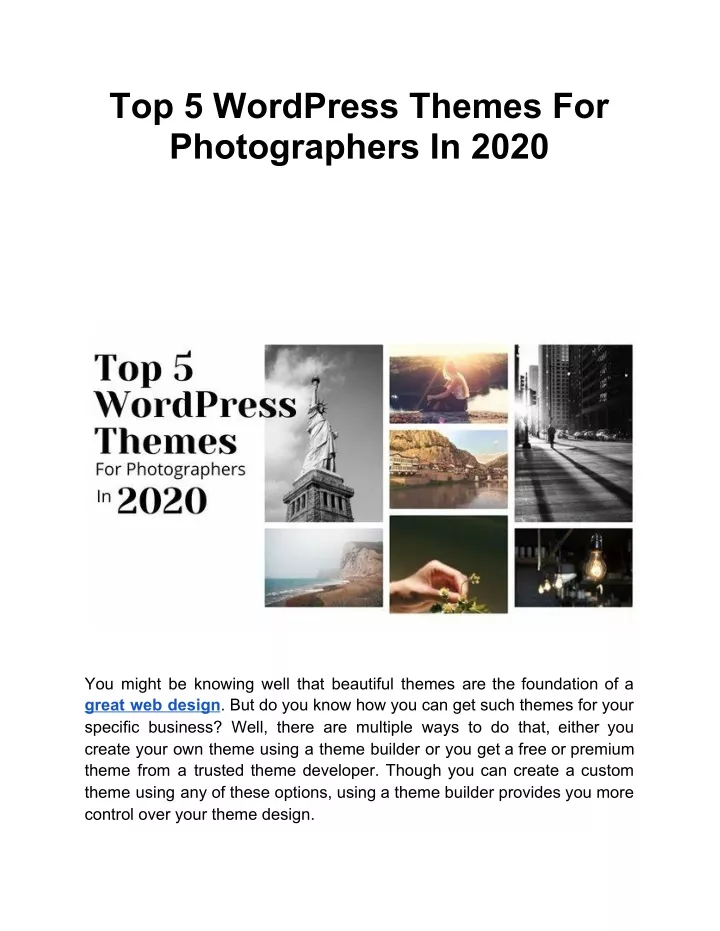 top 5 wordpress themes for photographers in 2020