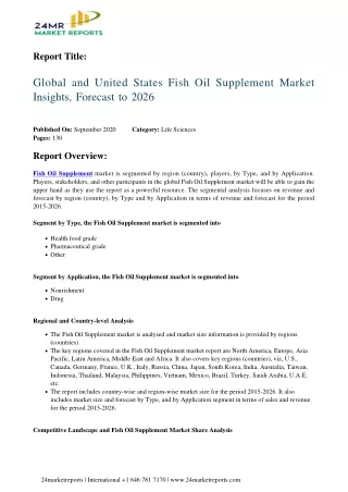 Fish Oil Supplement Market Insights, Forecast to 2026