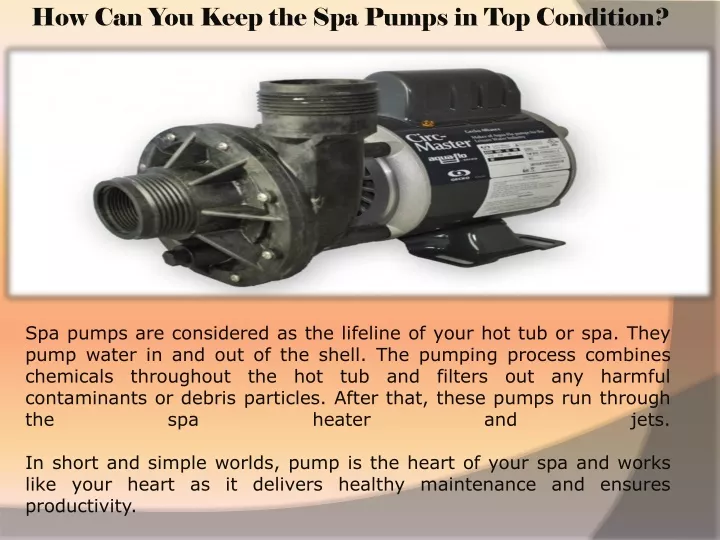 how can you keep the spa pumps in top condition
