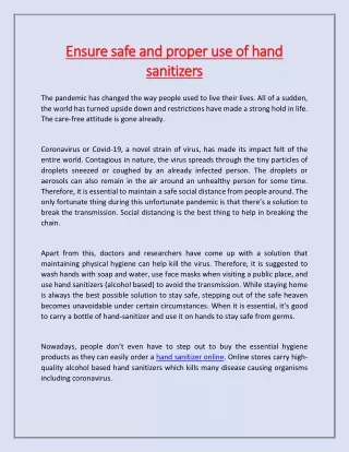 ensure safe and proper use of hand ensure safe