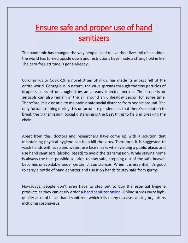 ensure safe and proper use of hand ensure safe