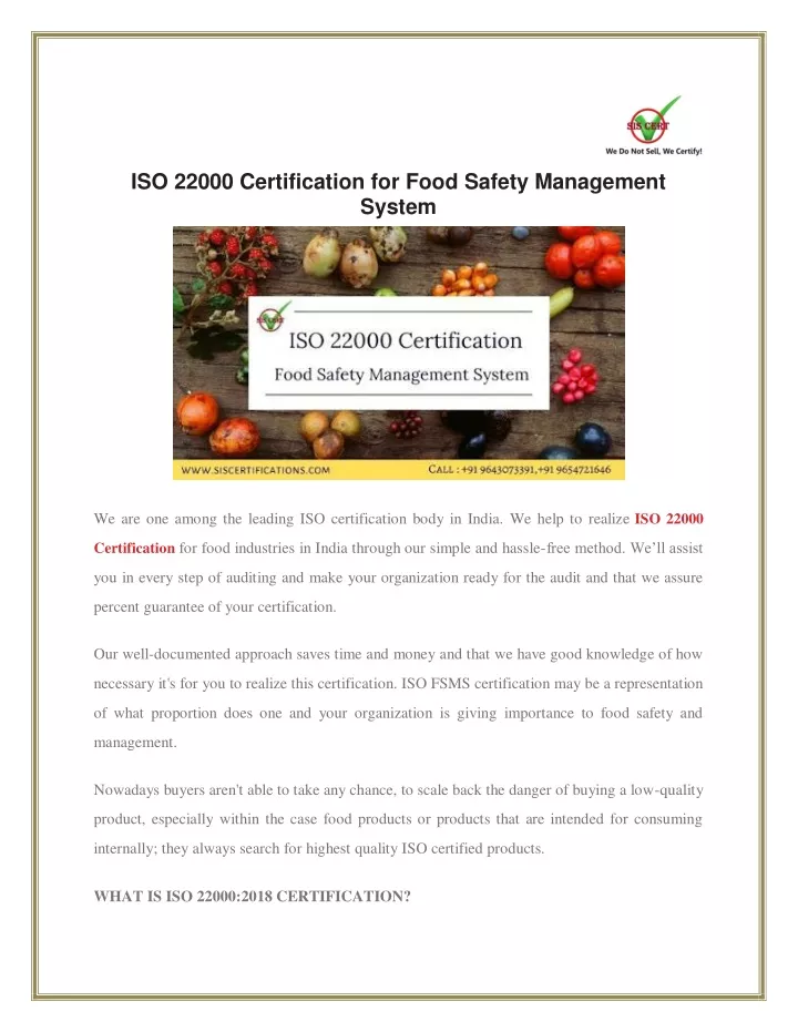 iso 22000 certification for food safety