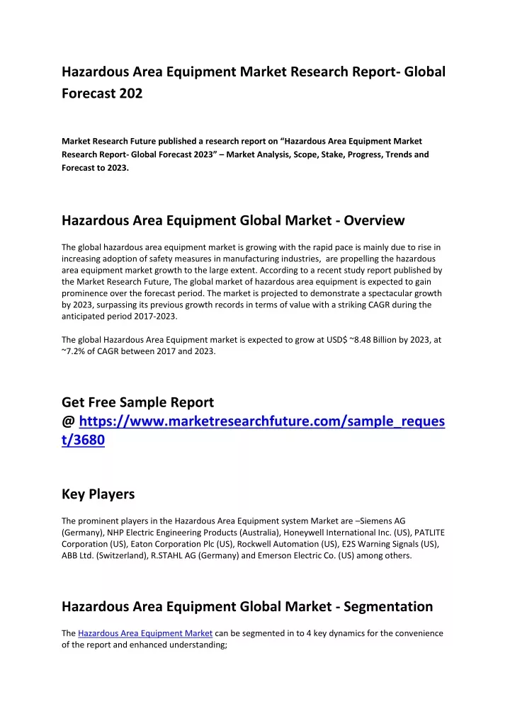 hazardous area equipment market research report