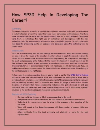 how sp3d help in developing the career