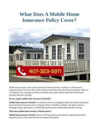 What Does A Mobile Home Insurance Policy Cover?