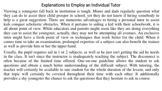 Explanations to Employ an Individual Tutor