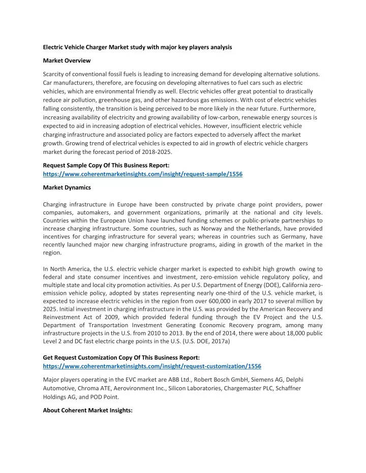 electric vehicle charger market study with major