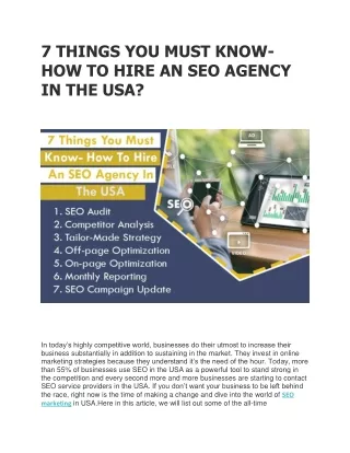 Keep 7 Things In Mind Before Hiring An  SEO Agency In The USA