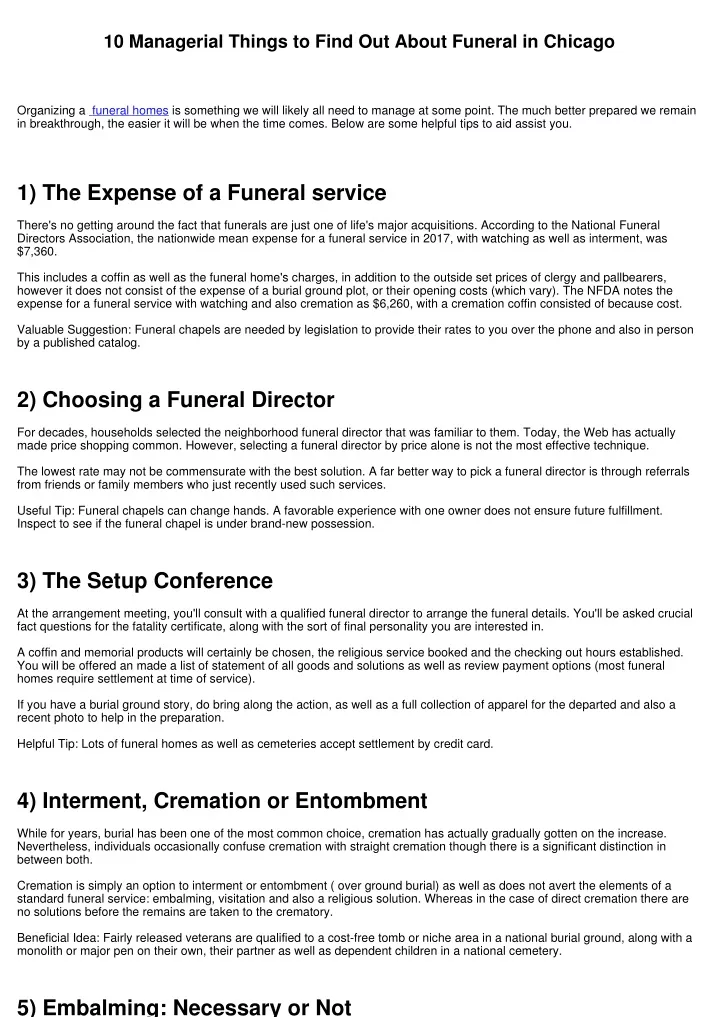 10 managerial things to find out about funeral
