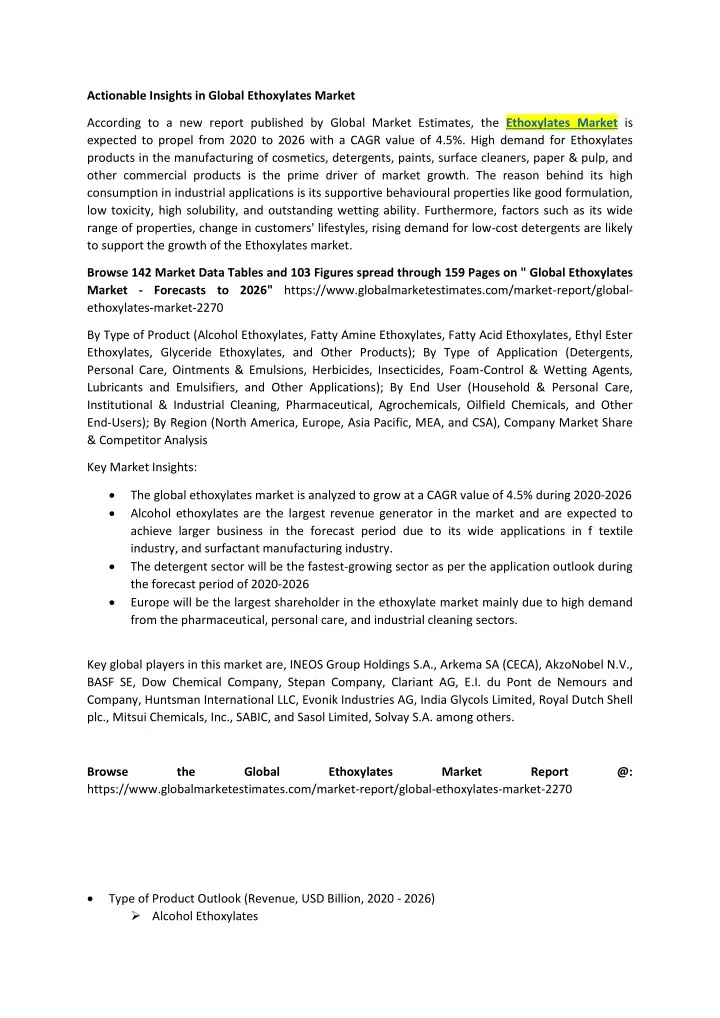 actionable insights in global ethoxylates market