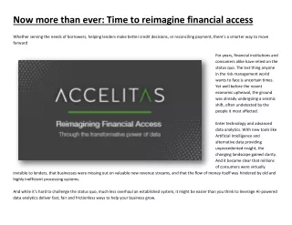 now more than ever time to reimagine financial