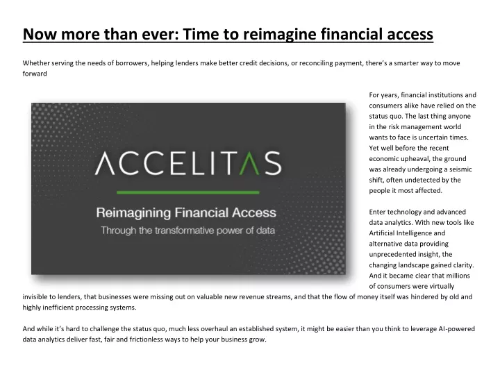 now more than ever time to reimagine financial