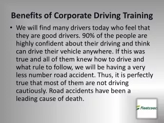 Benefits of Corporate Driving Training