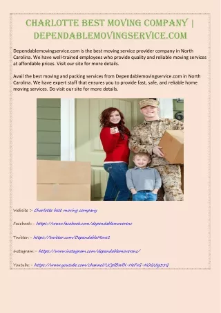 Charlotte Best Moving Company | Dependablemovingservice.com