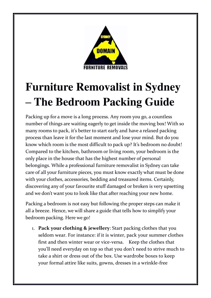 furniture removalist in sydney the bedroom