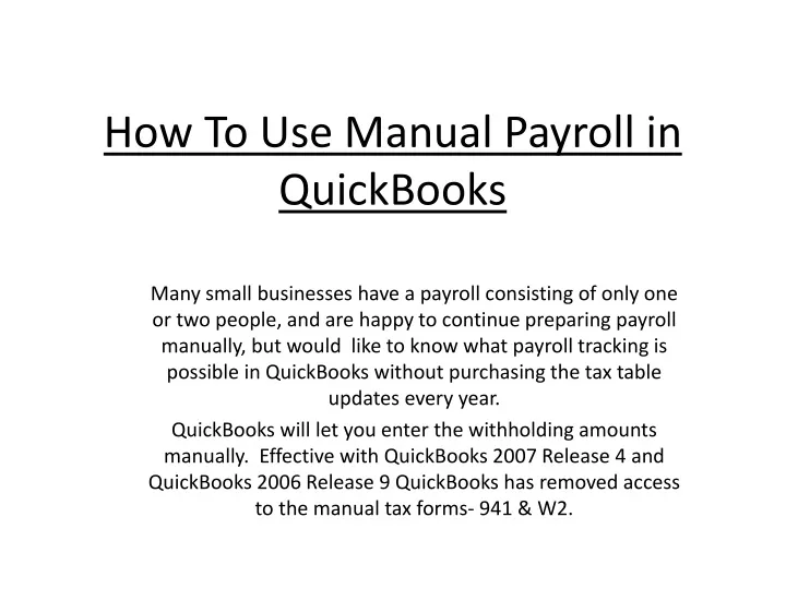 how to use manual payroll in quickbooks