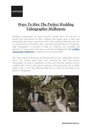 Ways To Hire The Perfect Wedding Videographer Melbourne