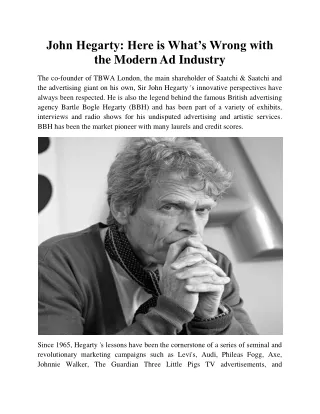 John Hegarty: Here is What’s Wrong with the Modern Ad Industry
