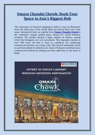 Omaxe Chandni Chowk: Book Your Space in Asia’s Biggest Hub
