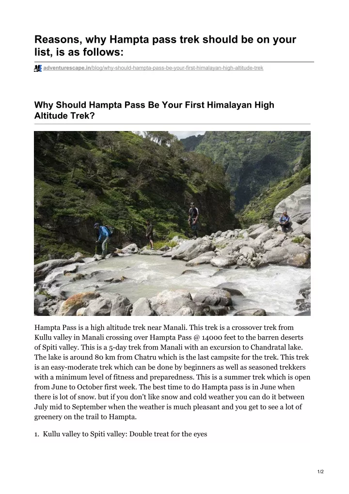 reasons why hampta pass trek should be on your