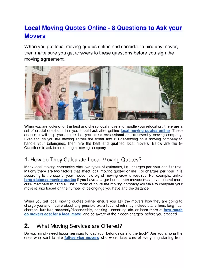 local moving quotes online 8 questions