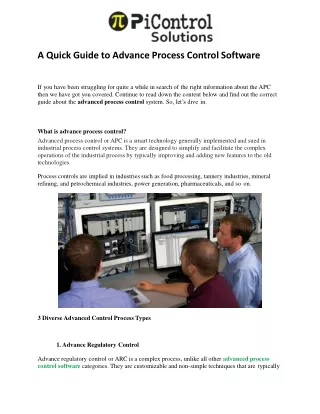 A Quick Guide to Advance Process Control Software