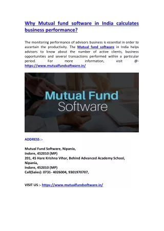 Why Mutual fund software in India calculates business performance?