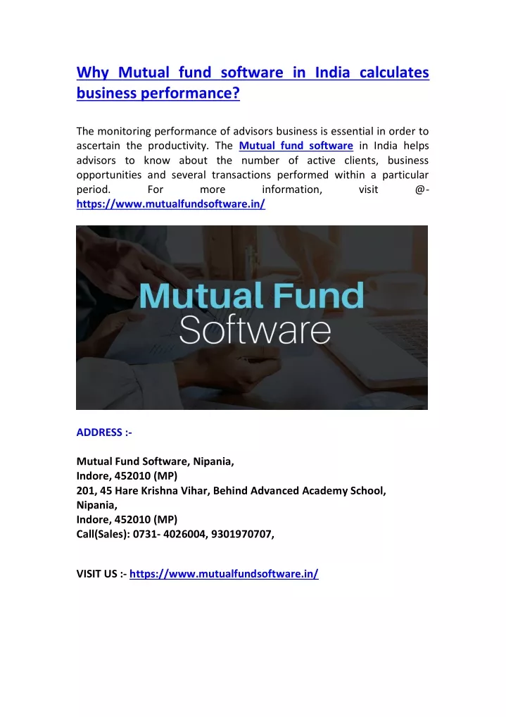 why mutual fund software in india calculates