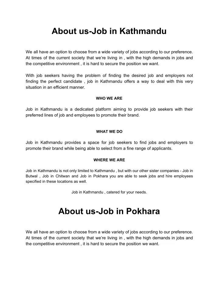 about us job in kathmandu we all have an option