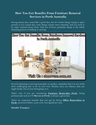 How You Get Benefits From Furniture Removal Services in Perth Australia