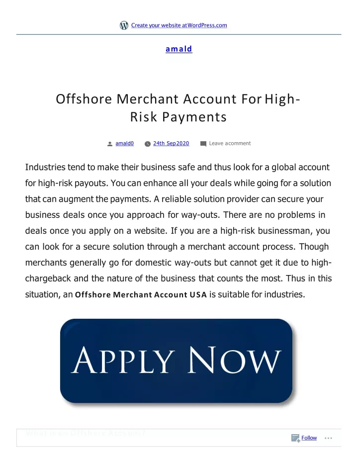 offshore merchant account for high risk payments
