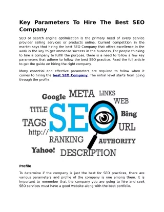 Key Parameters To Hire The Best SEO Company