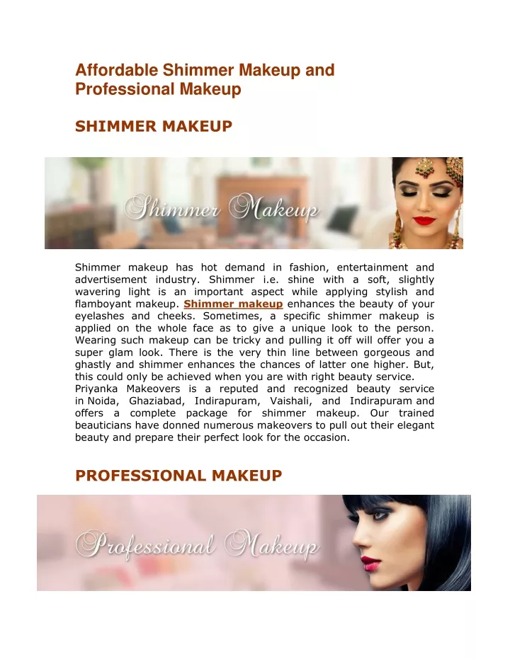 affordable shimmer makeup and professional makeup