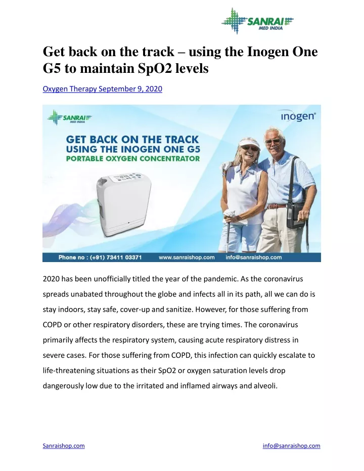 get back on the track using the inogen one g5 to maintain spo2 levels