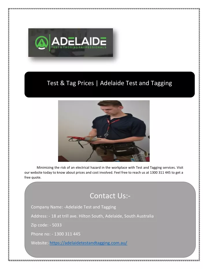 test tag prices adelaide test and tagging