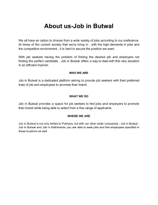 About us - Job in Butwal