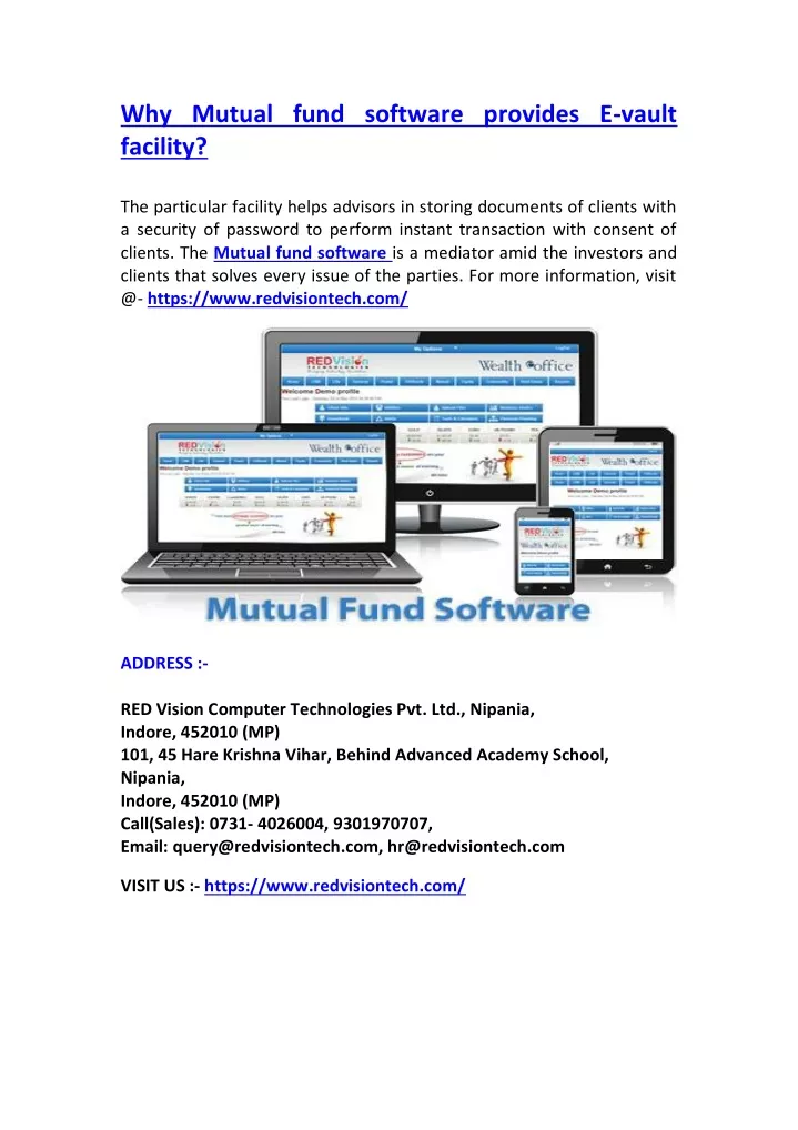 why mutual fund software provides e vault