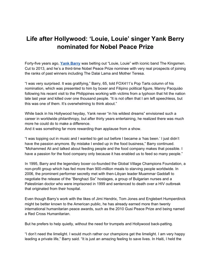 life after hollywood louie louie singer yank