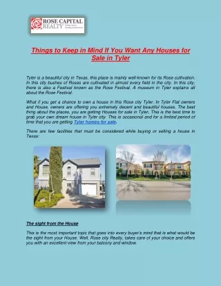 Things to Keep in Mind If You Want Any Houses for Sale in Tyler