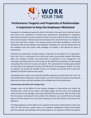 Performance Tangents and Propensity of Relationships Is Important to Keep the Employees Motivated