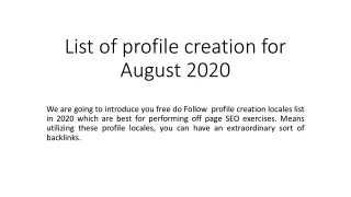 List of profile creation for August 2020