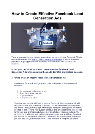 how to create effective facebook lead generation