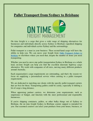 pallet transport from sydney to brisbane