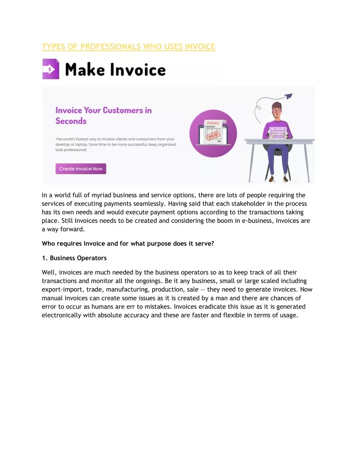 types of professionals who uses invoice